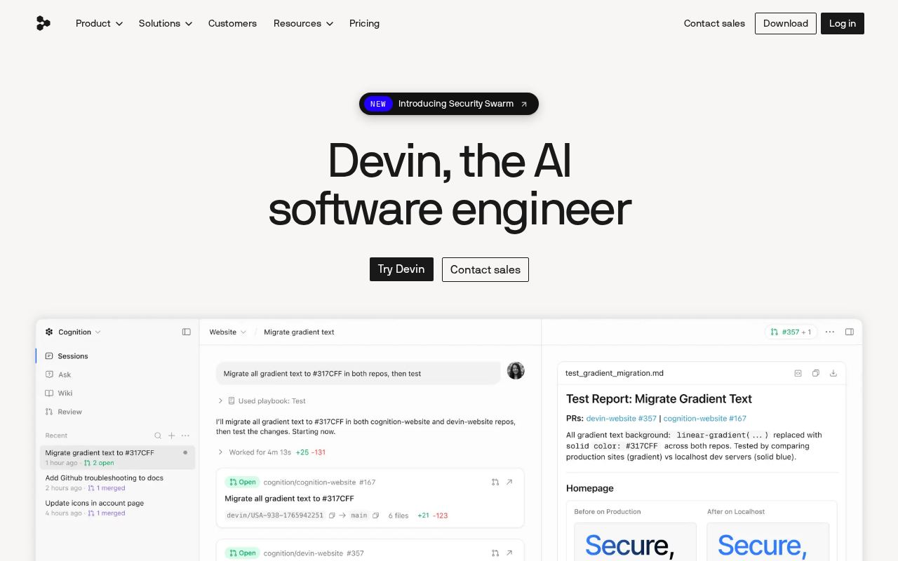 Devin landing page